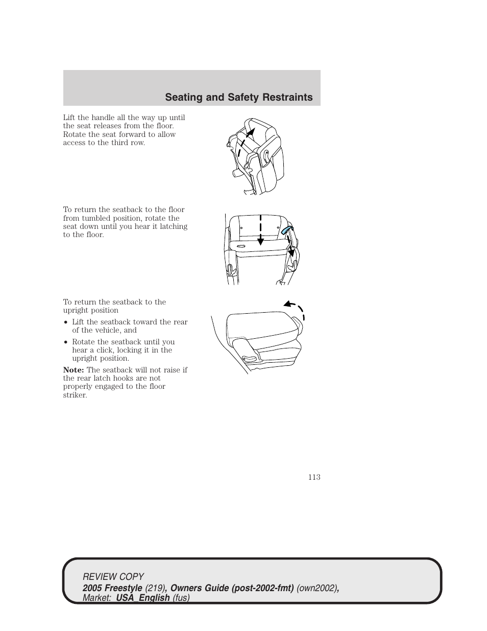Seating and safety restraints | FORD 2005 Freestyle v.1 User Manual | Page 113 / 288