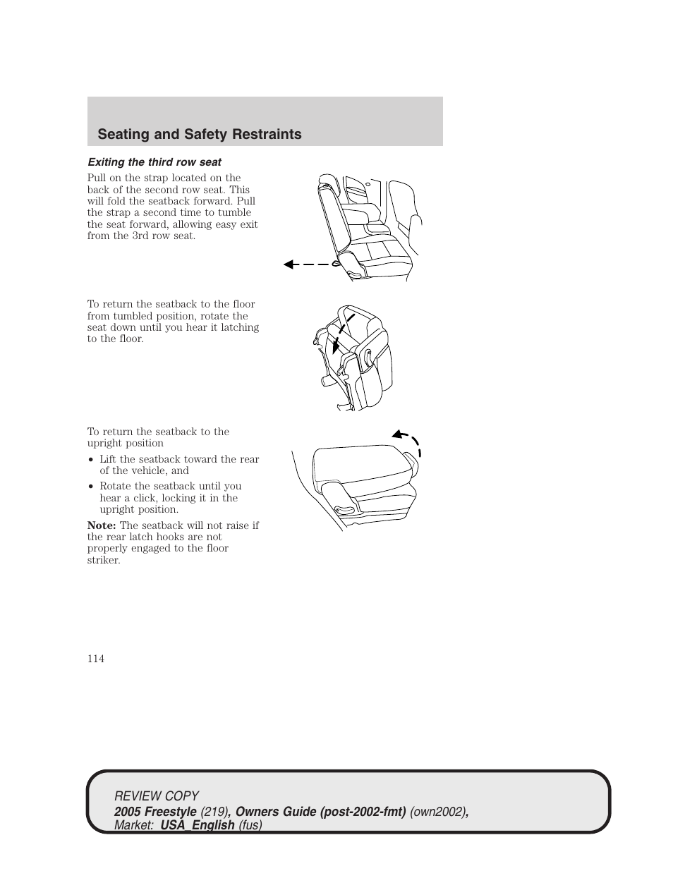 Seating and safety restraints | FORD 2005 Freestyle v.1 User Manual | Page 114 / 288