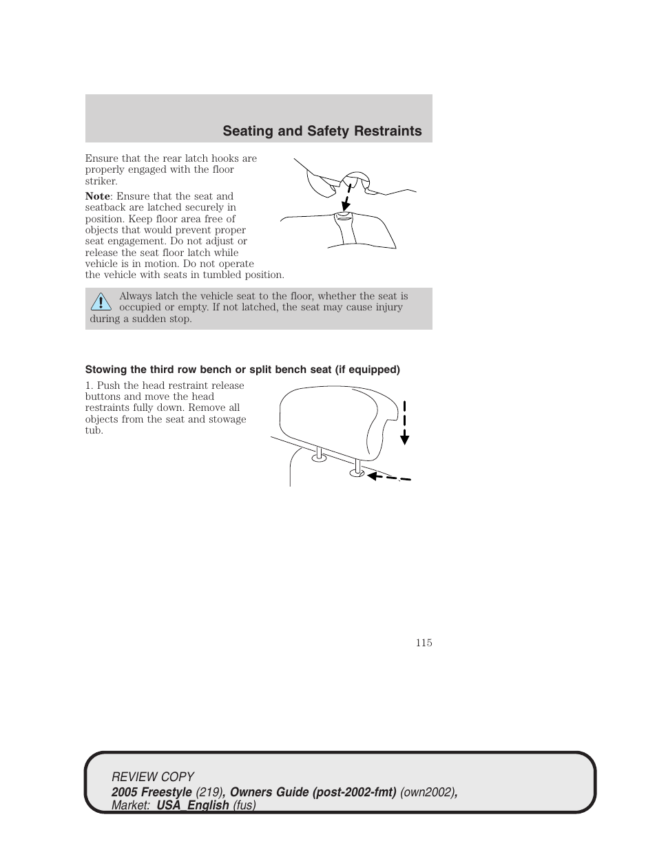 Seating and safety restraints | FORD 2005 Freestyle v.1 User Manual | Page 115 / 288