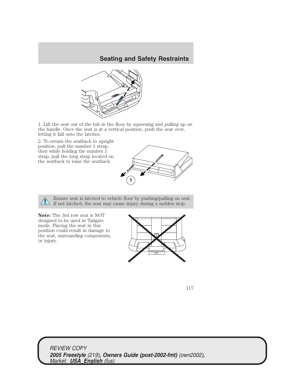 Seating and safety restraints | FORD 2005 Freestyle v.1 User Manual | Page 117 / 288