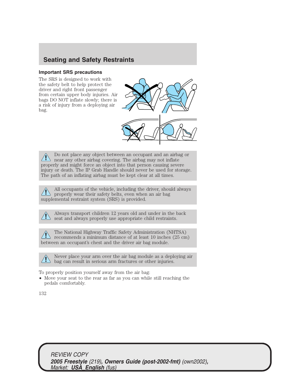 Seating and safety restraints | FORD 2005 Freestyle v.1 User Manual | Page 132 / 288