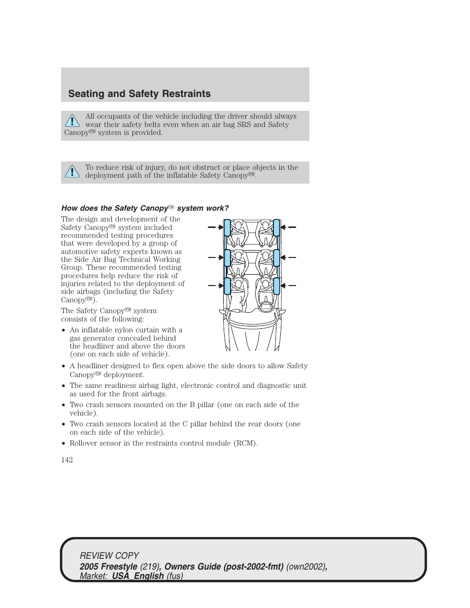 Seating and safety restraints | FORD 2005 Freestyle v.1 User Manual | Page 142 / 288