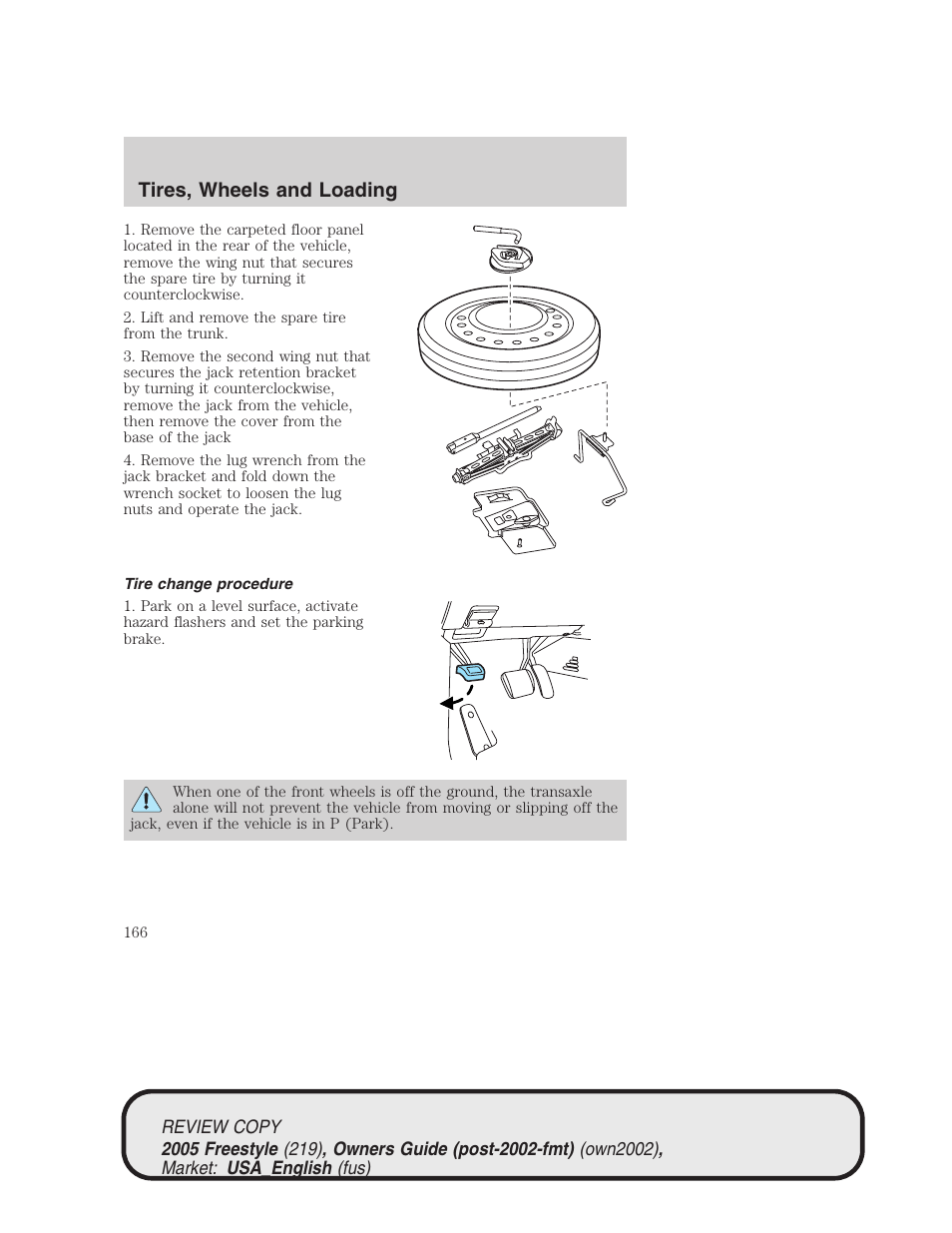 Tires, wheels and loading | FORD 2005 Freestyle v.1 User Manual | Page 166 / 288