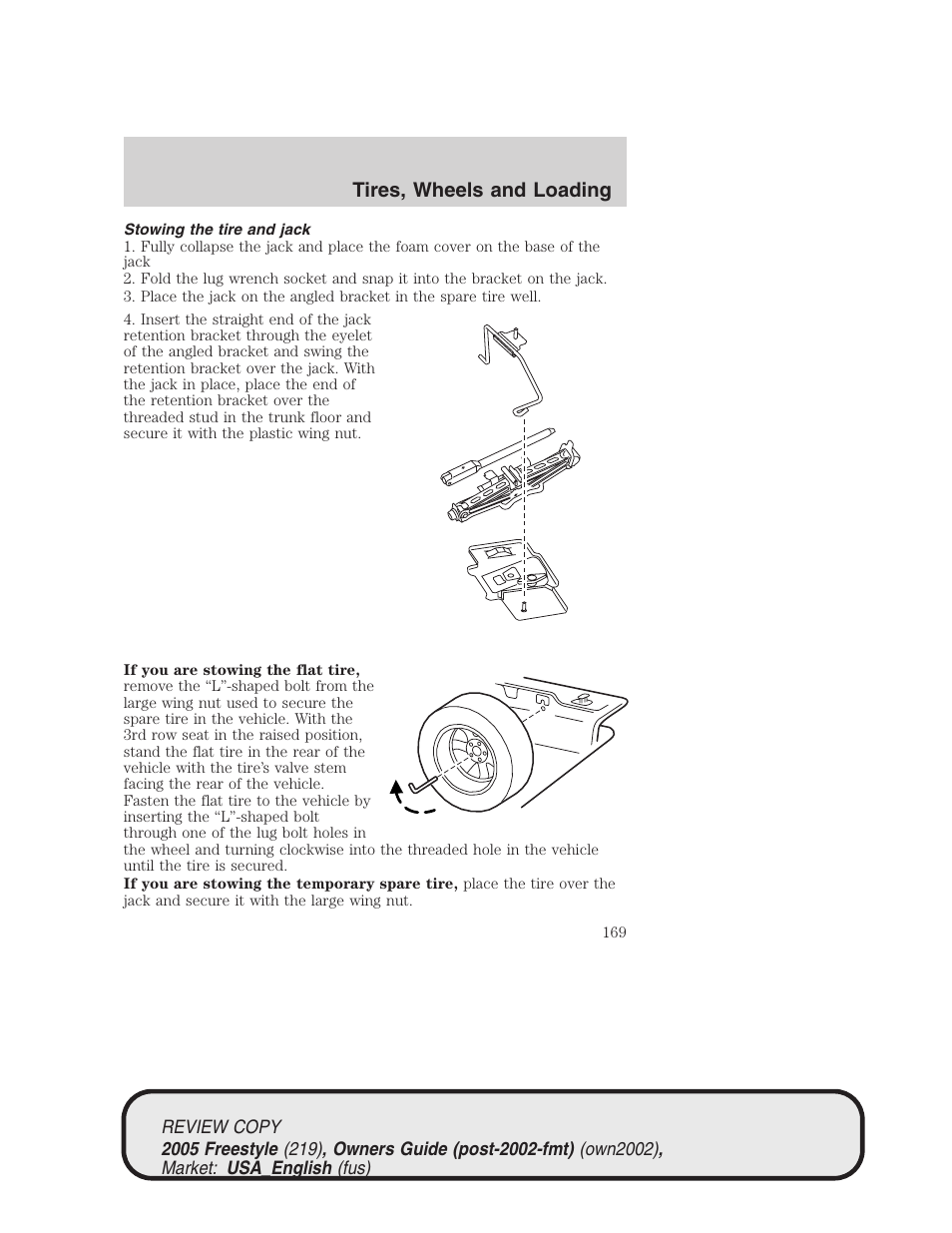 Tires, wheels and loading | FORD 2005 Freestyle v.1 User Manual | Page 169 / 288