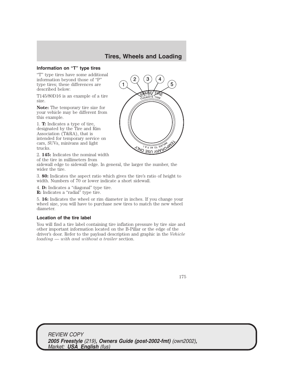 Tires, wheels and loading | FORD 2005 Freestyle v.1 User Manual | Page 175 / 288