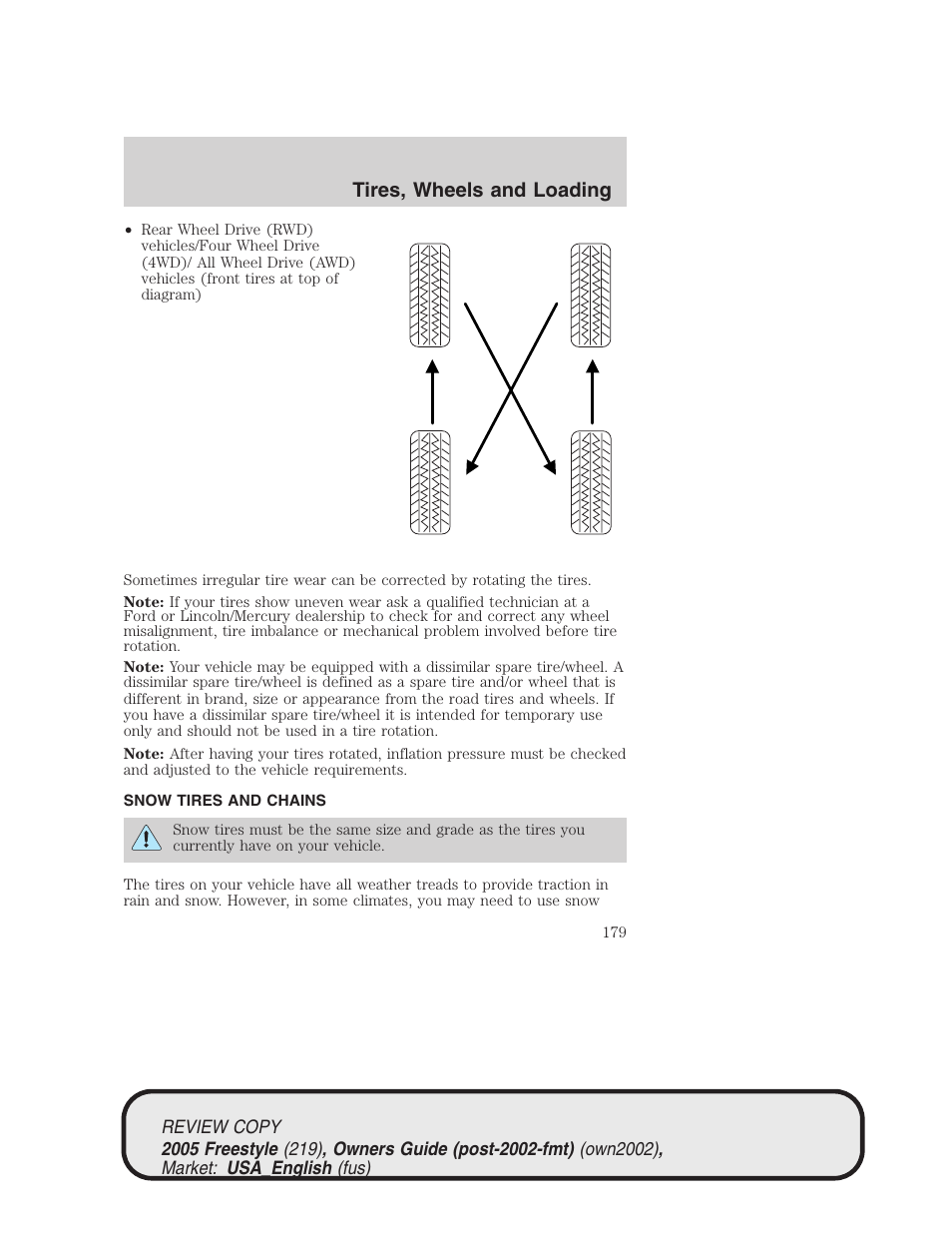Tires, wheels and loading | FORD 2005 Freestyle v.1 User Manual | Page 179 / 288