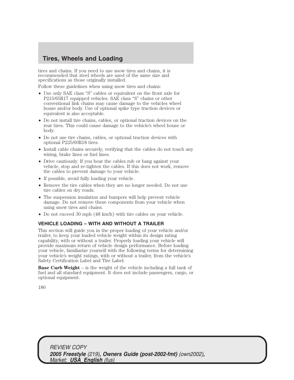Tires, wheels and loading | FORD 2005 Freestyle v.1 User Manual | Page 180 / 288
