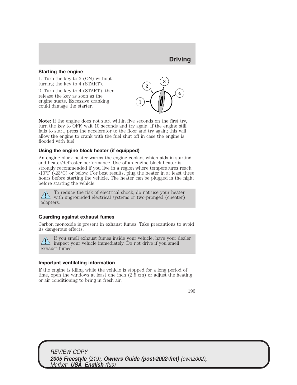 Driving | FORD 2005 Freestyle v.1 User Manual | Page 193 / 288