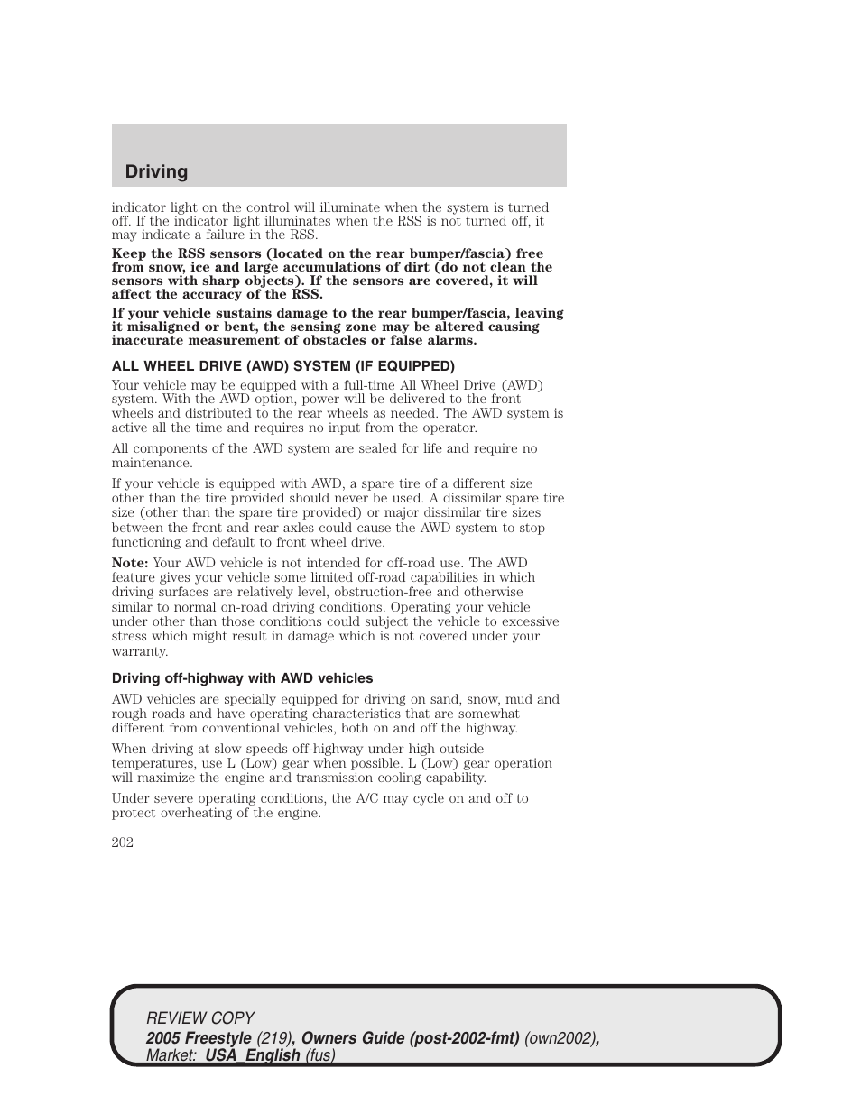 Driving | FORD 2005 Freestyle v.1 User Manual | Page 202 / 288