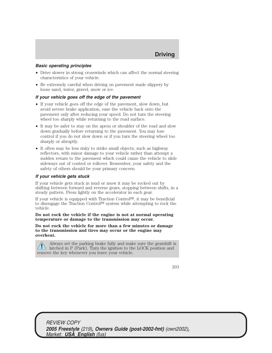 Driving | FORD 2005 Freestyle v.1 User Manual | Page 203 / 288