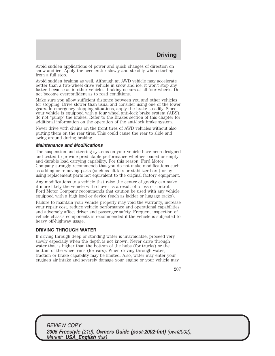 Driving | FORD 2005 Freestyle v.1 User Manual | Page 207 / 288