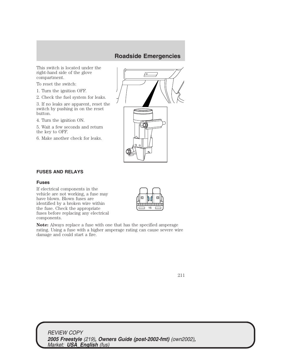 Roadside emergencies | FORD 2005 Freestyle v.1 User Manual | Page 211 / 288