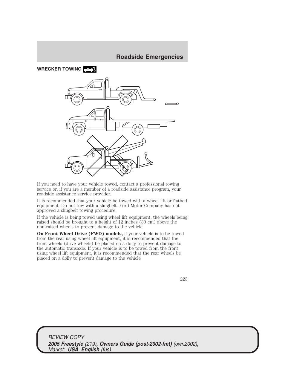 Roadside emergencies | FORD 2005 Freestyle v.1 User Manual | Page 223 / 288