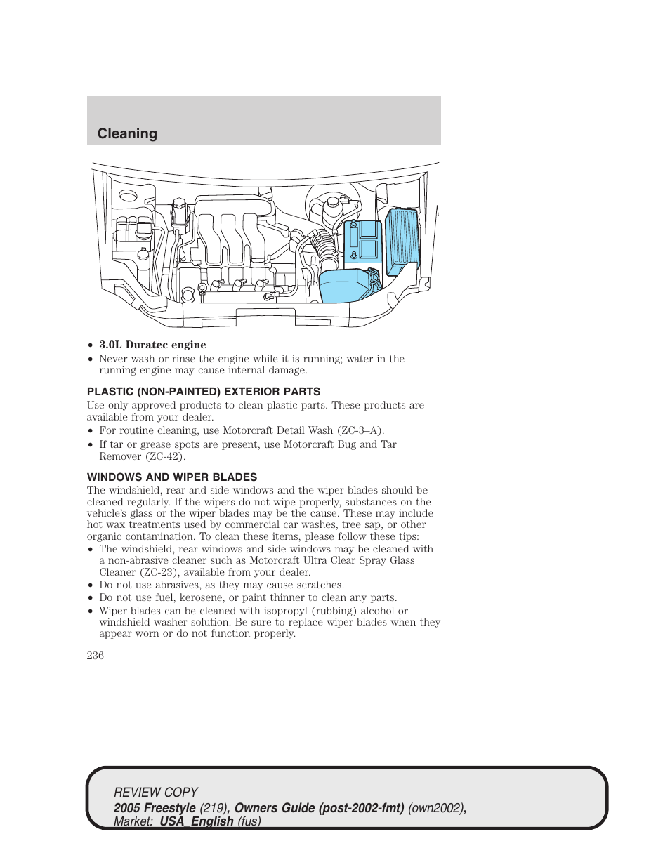 Cleaning | FORD 2005 Freestyle v.1 User Manual | Page 236 / 288