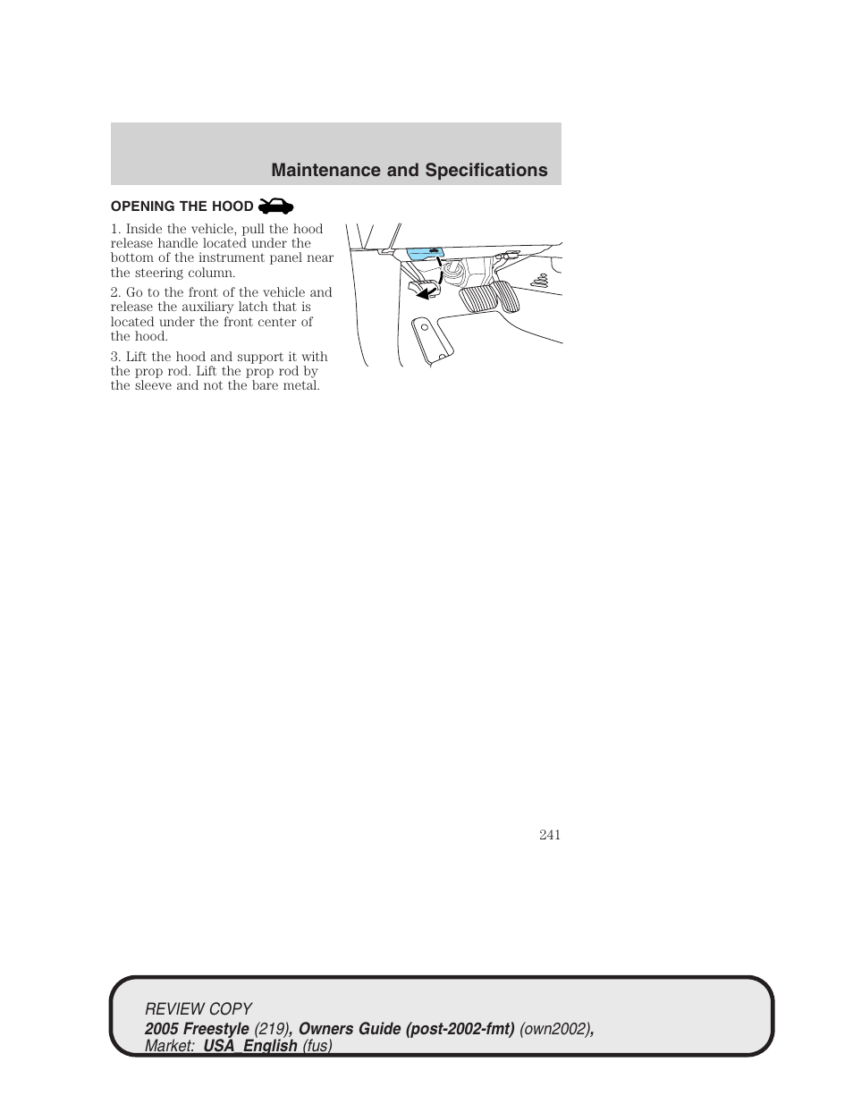 Maintenance and specifications | FORD 2005 Freestyle v.1 User Manual | Page 241 / 288