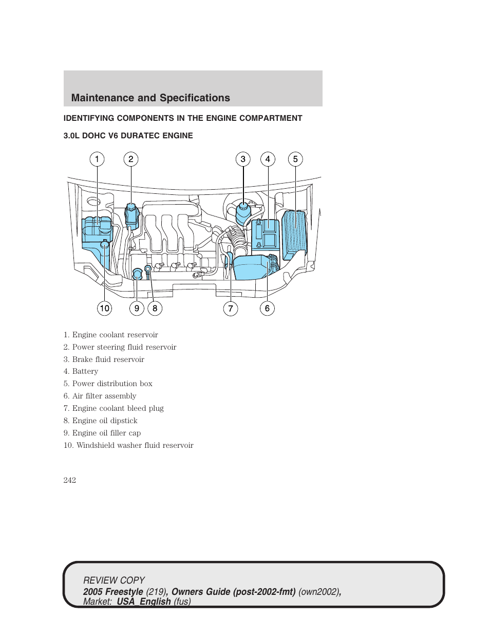 Maintenance and specifications | FORD 2005 Freestyle v.1 User Manual | Page 242 / 288