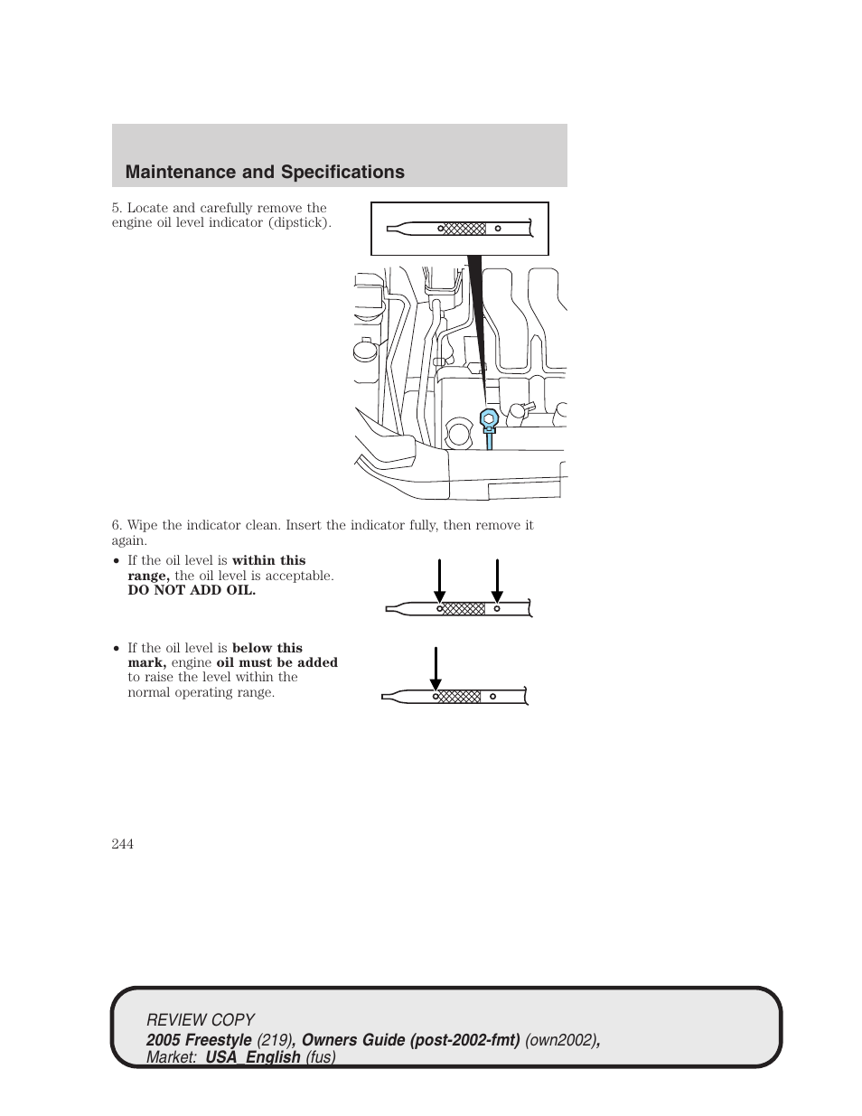 Maintenance and specifications | FORD 2005 Freestyle v.1 User Manual | Page 244 / 288