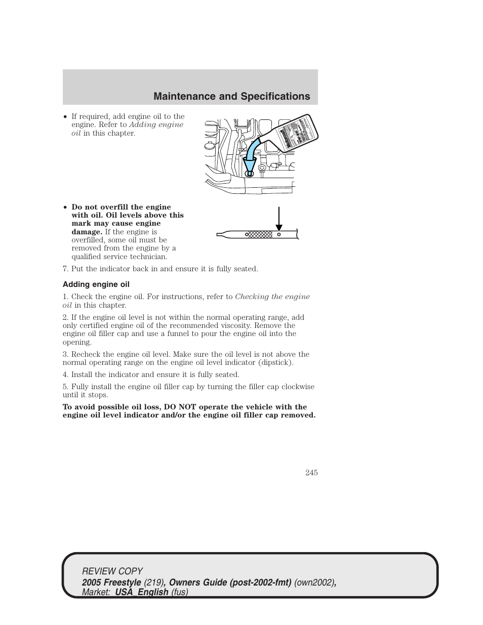 Maintenance and specifications | FORD 2005 Freestyle v.1 User Manual | Page 245 / 288