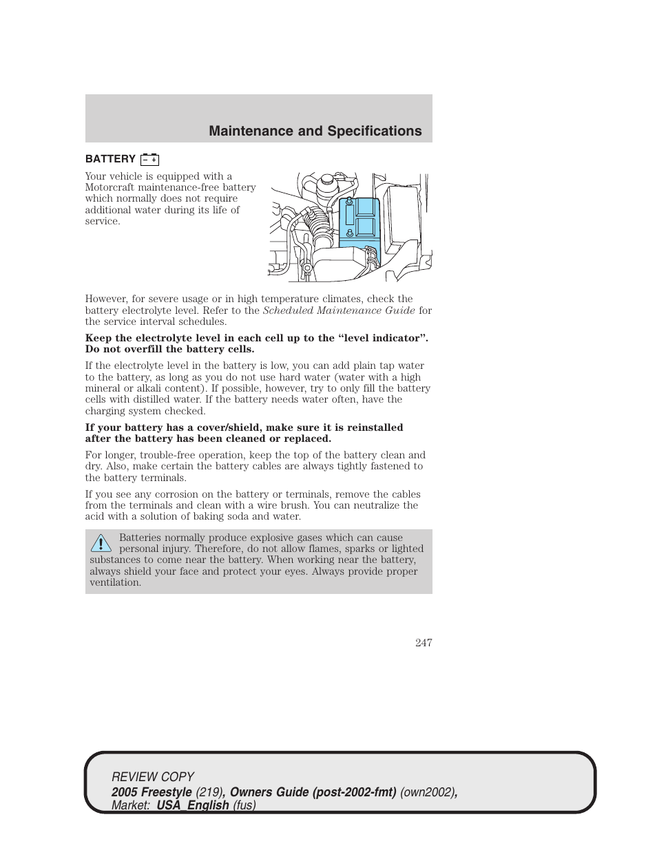 Maintenance and specifications | FORD 2005 Freestyle v.1 User Manual | Page 247 / 288
