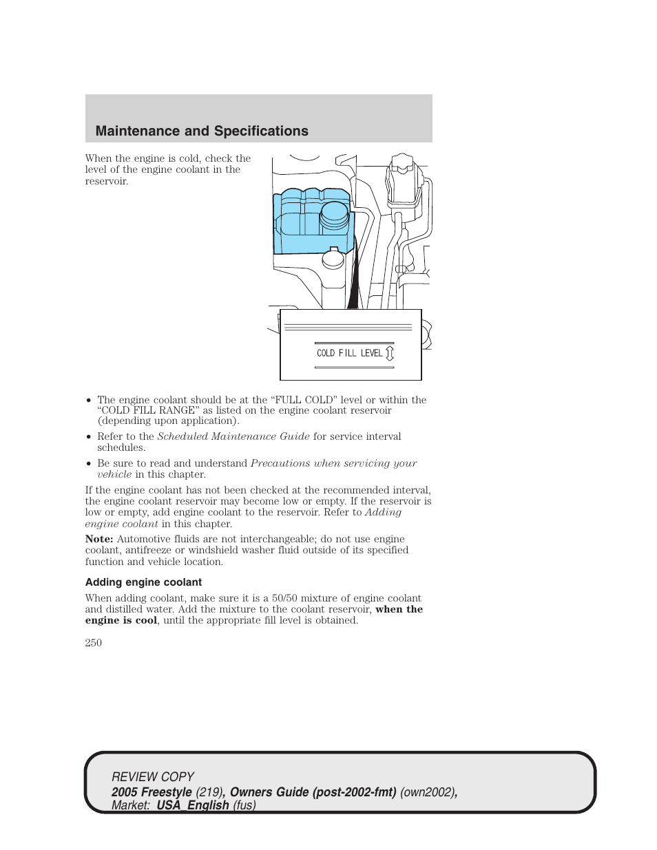 Maintenance and specifications | FORD 2005 Freestyle v.1 User Manual | Page 250 / 288