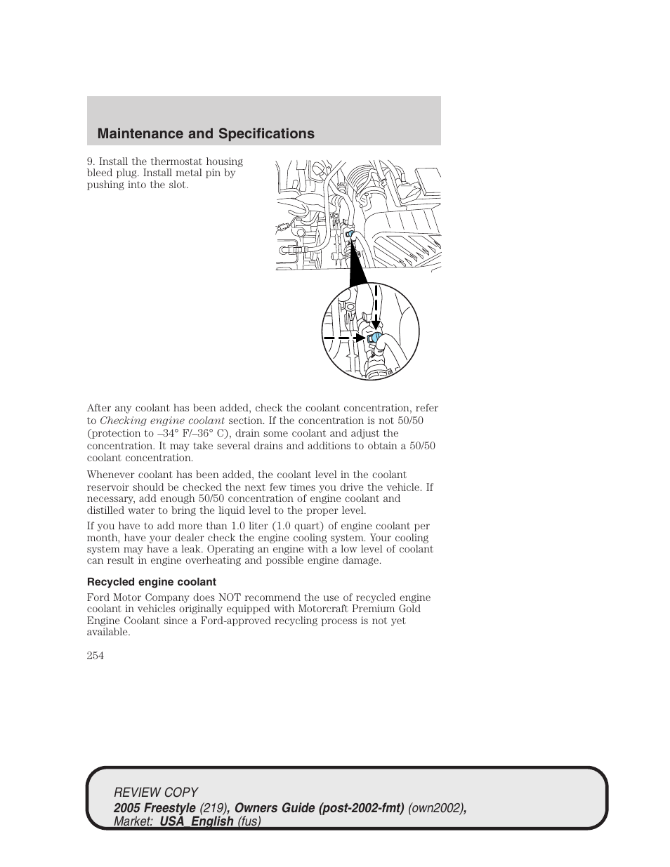 Maintenance and specifications | FORD 2005 Freestyle v.1 User Manual | Page 254 / 288