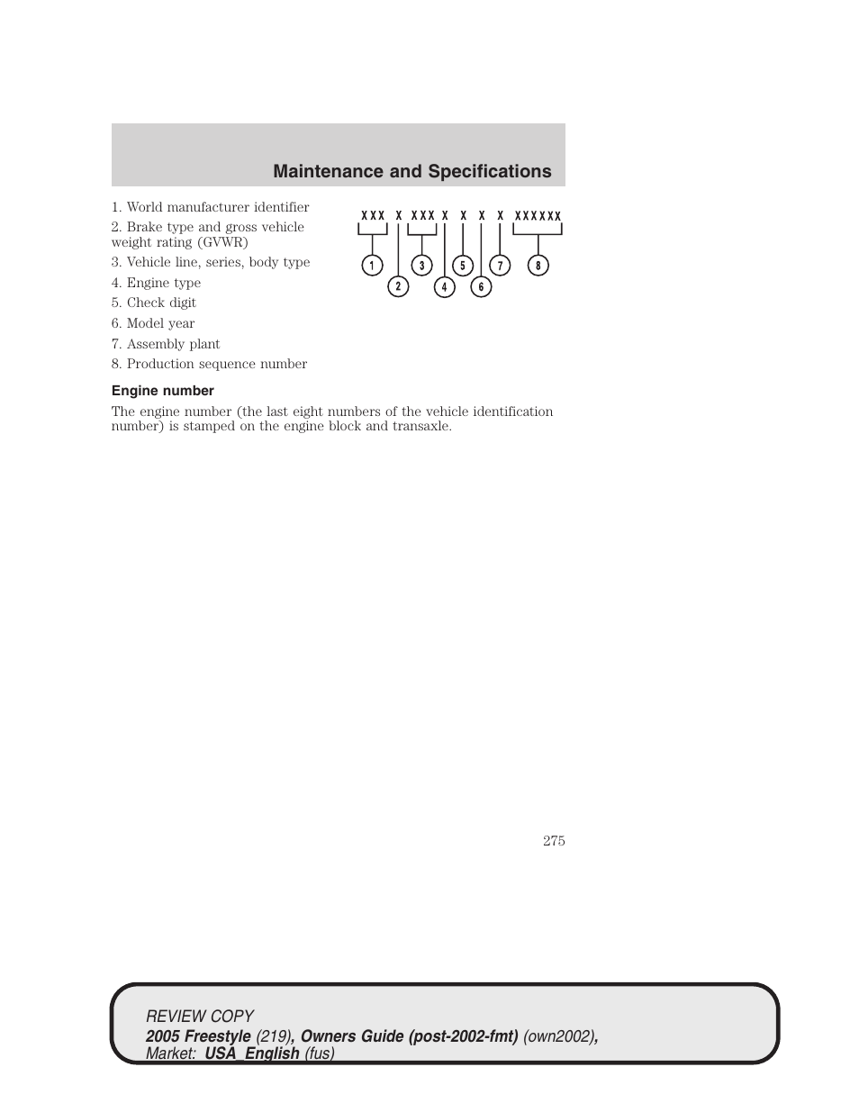 Maintenance and specifications | FORD 2005 Freestyle v.1 User Manual | Page 275 / 288