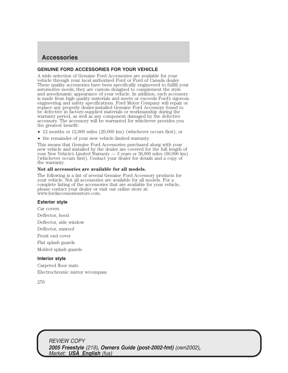 Accessories | FORD 2005 Freestyle v.1 User Manual | Page 276 / 288