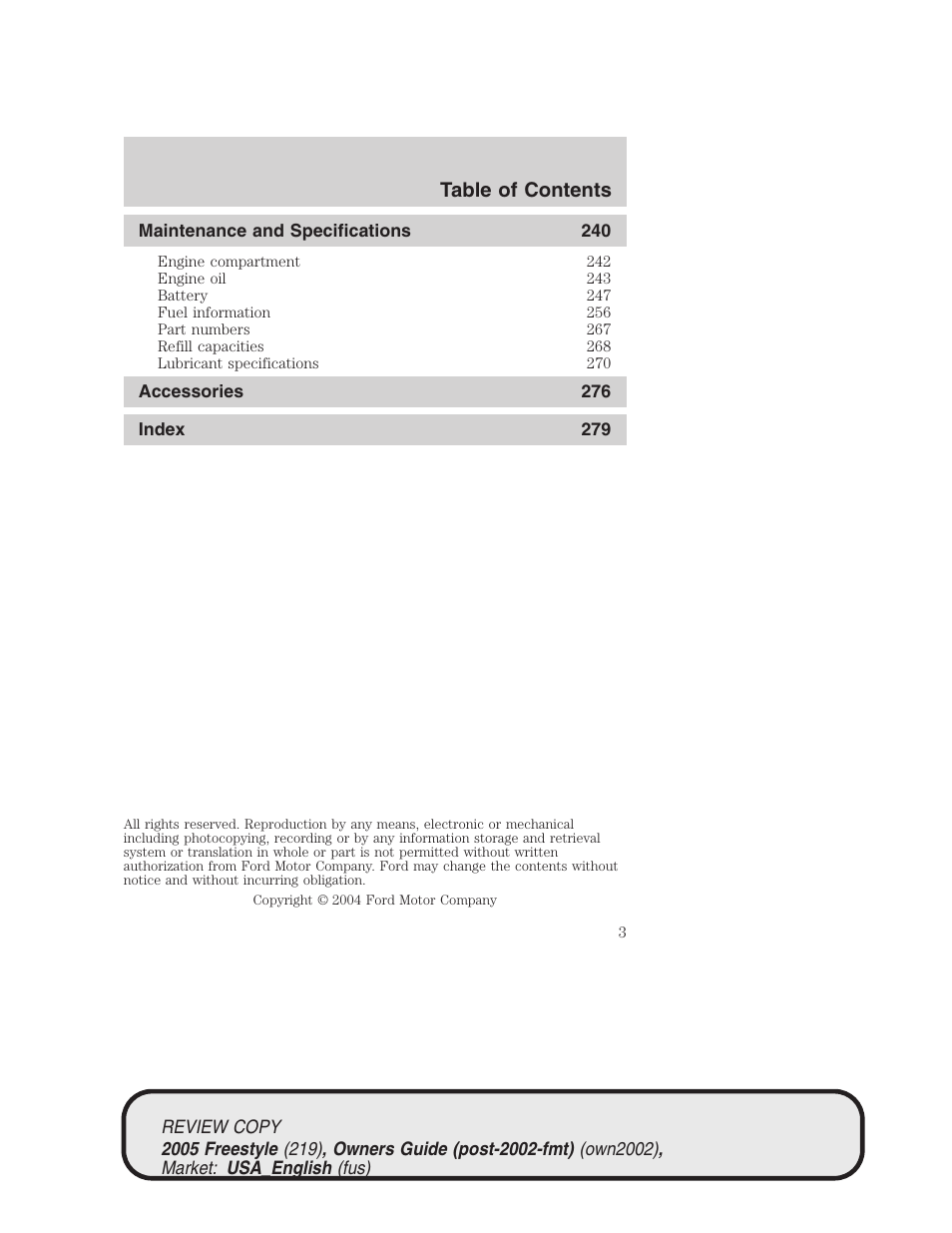 FORD 2005 Freestyle v.1 User Manual | Page 3 / 288