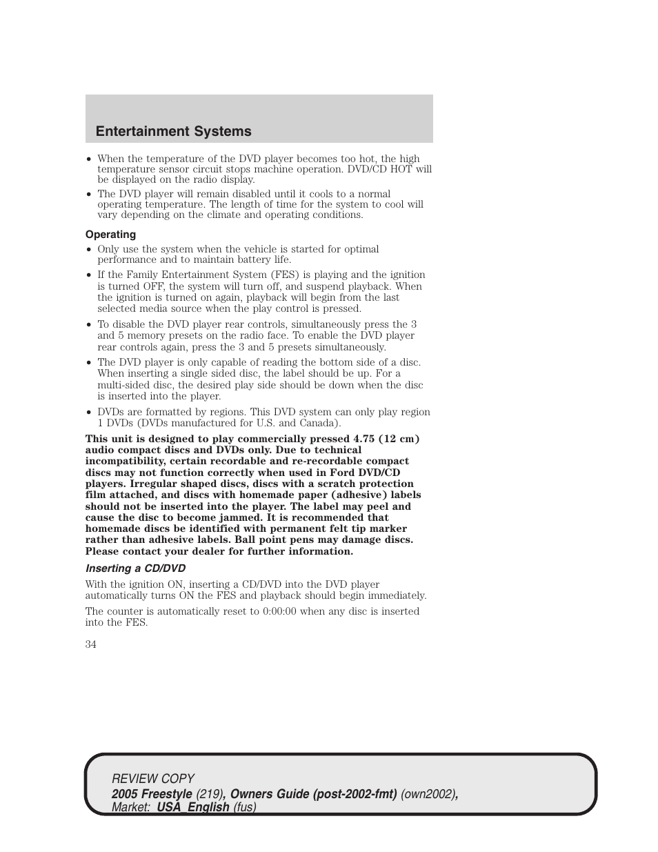 Entertainment systems | FORD 2005 Freestyle v.1 User Manual | Page 34 / 288