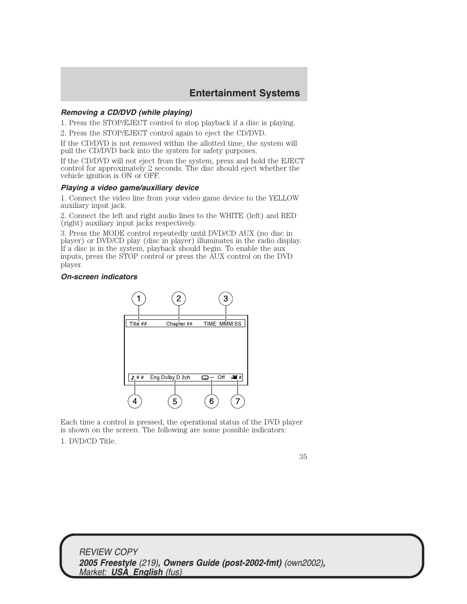 Entertainment systems | FORD 2005 Freestyle v.1 User Manual | Page 35 / 288