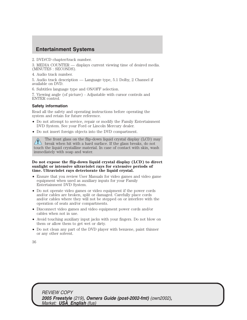 Entertainment systems | FORD 2005 Freestyle v.1 User Manual | Page 36 / 288