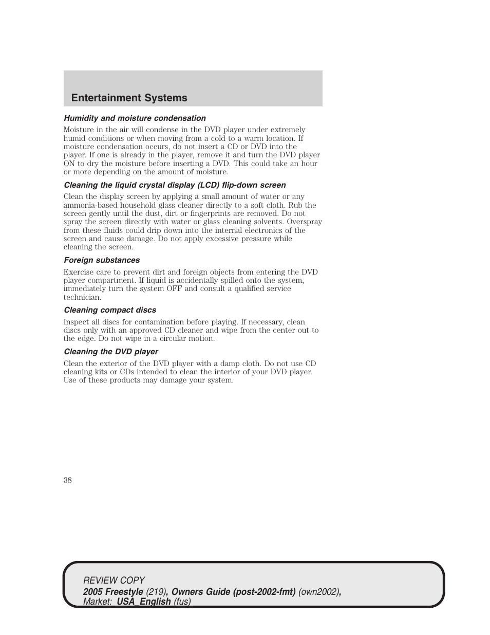 Entertainment systems | FORD 2005 Freestyle v.1 User Manual | Page 38 / 288