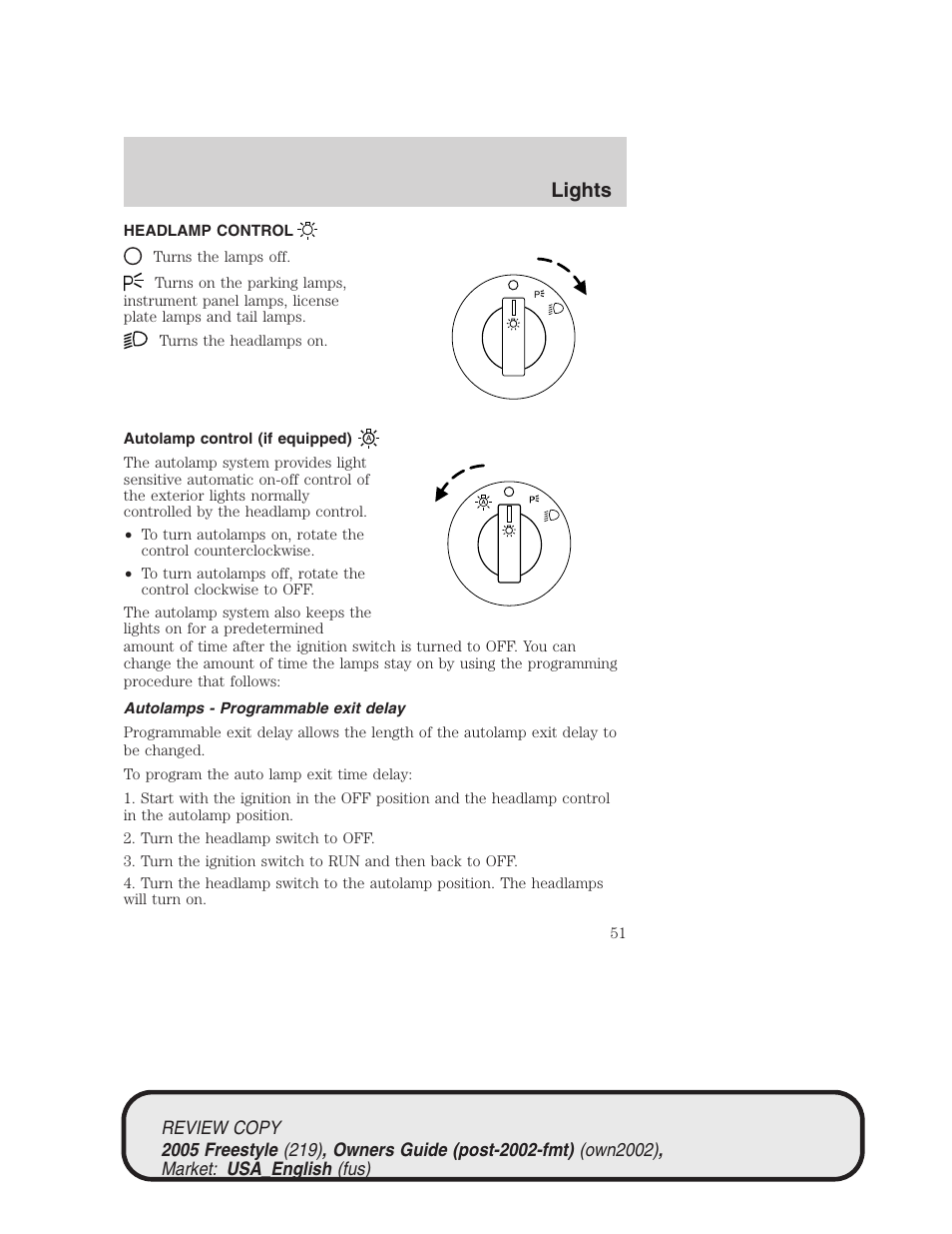Lights | FORD 2005 Freestyle v.1 User Manual | Page 51 / 288