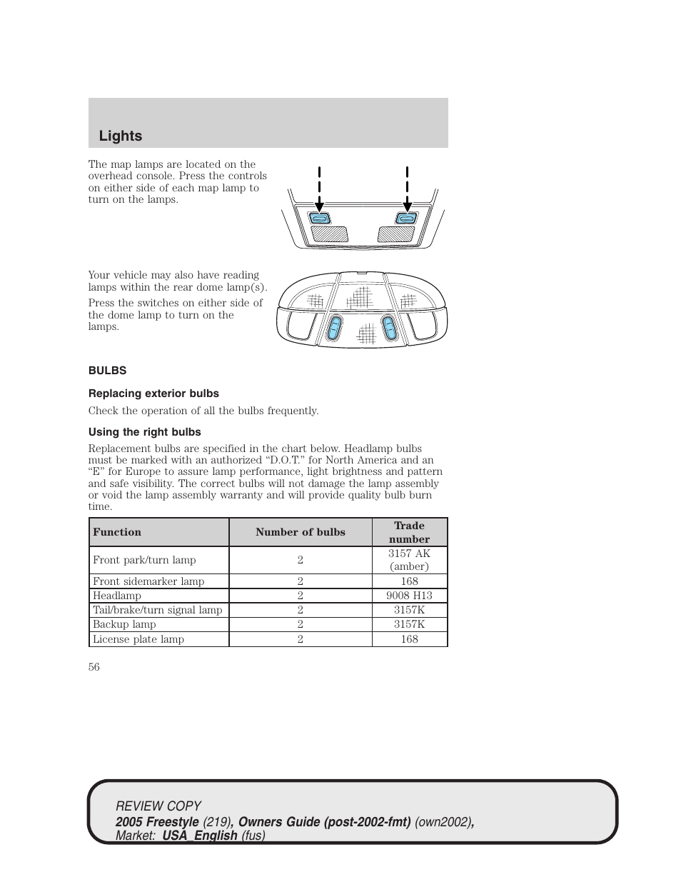 Lights | FORD 2005 Freestyle v.1 User Manual | Page 56 / 288