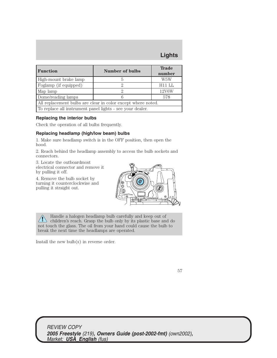 Lights | FORD 2005 Freestyle v.1 User Manual | Page 57 / 288