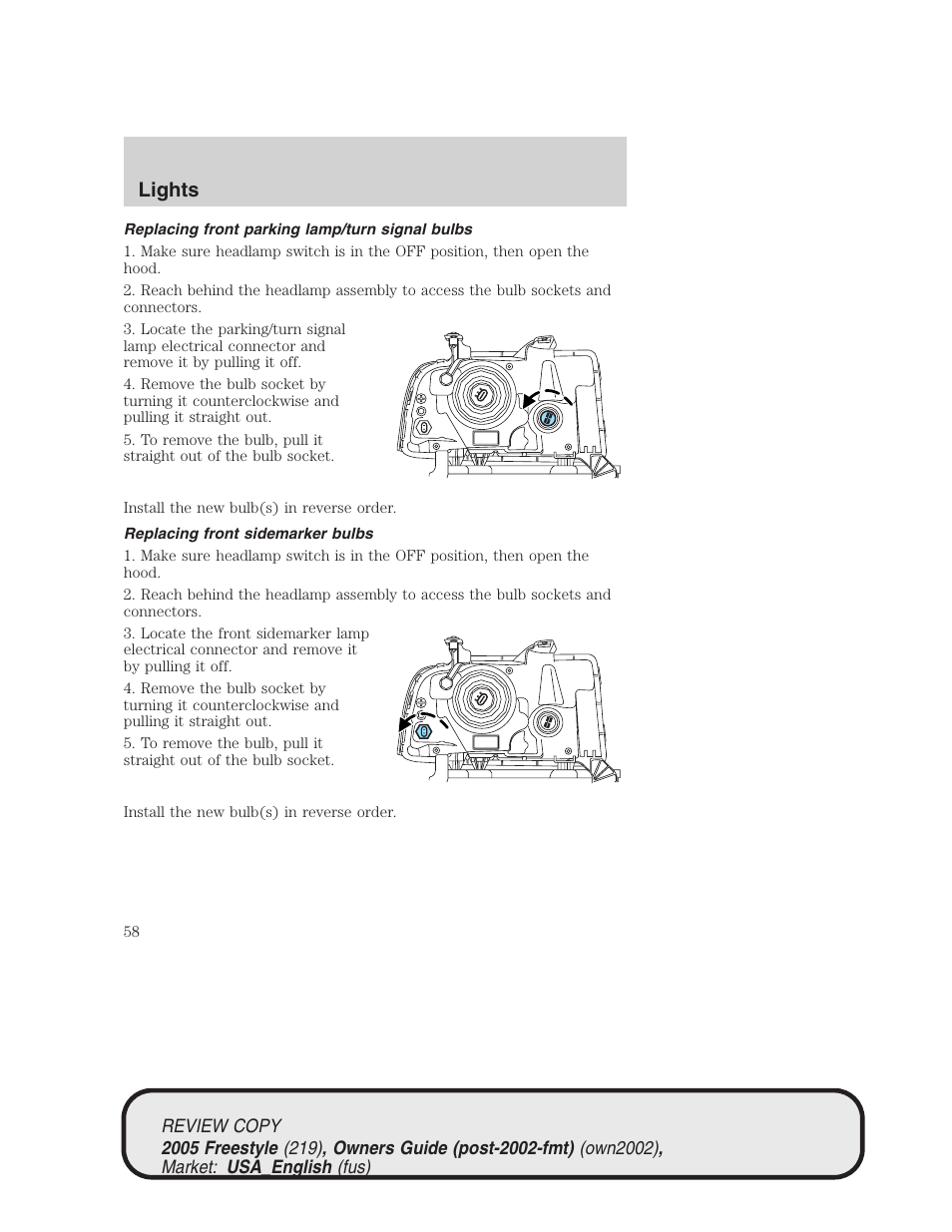 Lights | FORD 2005 Freestyle v.1 User Manual | Page 58 / 288