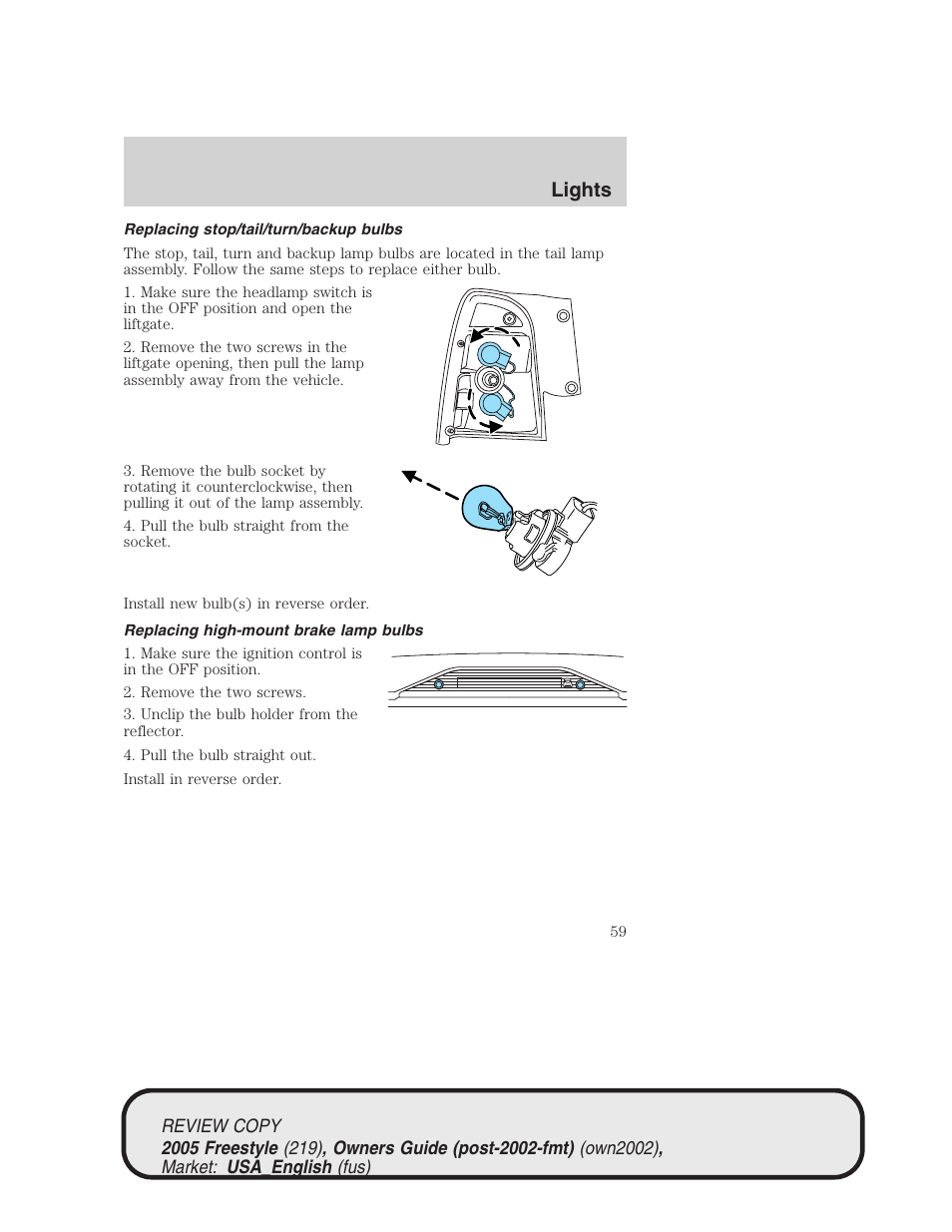 Lights | FORD 2005 Freestyle v.1 User Manual | Page 59 / 288