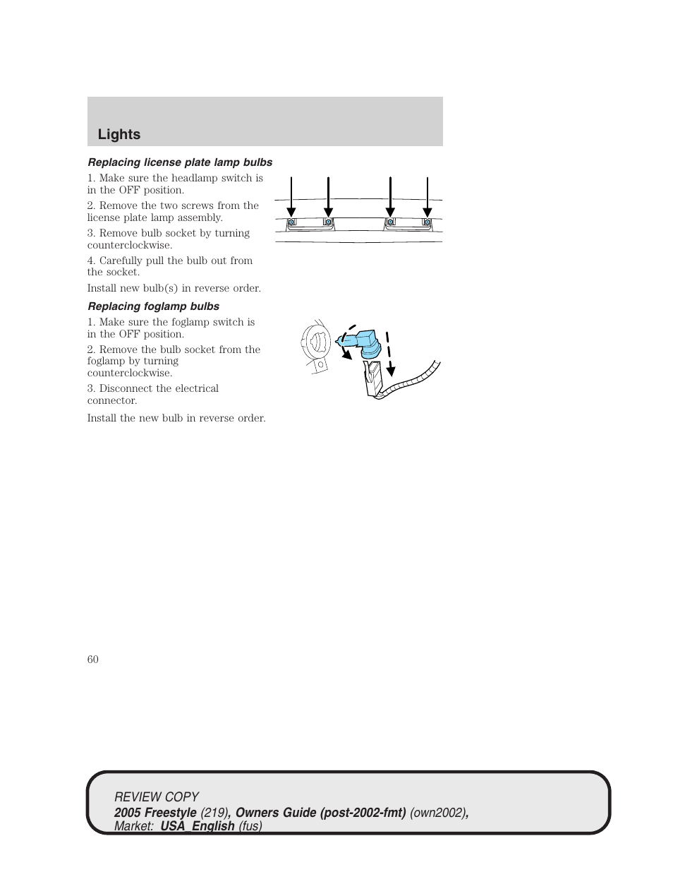 Lights | FORD 2005 Freestyle v.1 User Manual | Page 60 / 288