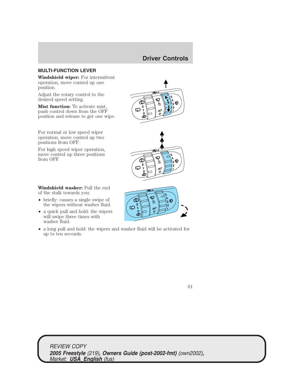 Driver controls | FORD 2005 Freestyle v.1 User Manual | Page 61 / 288