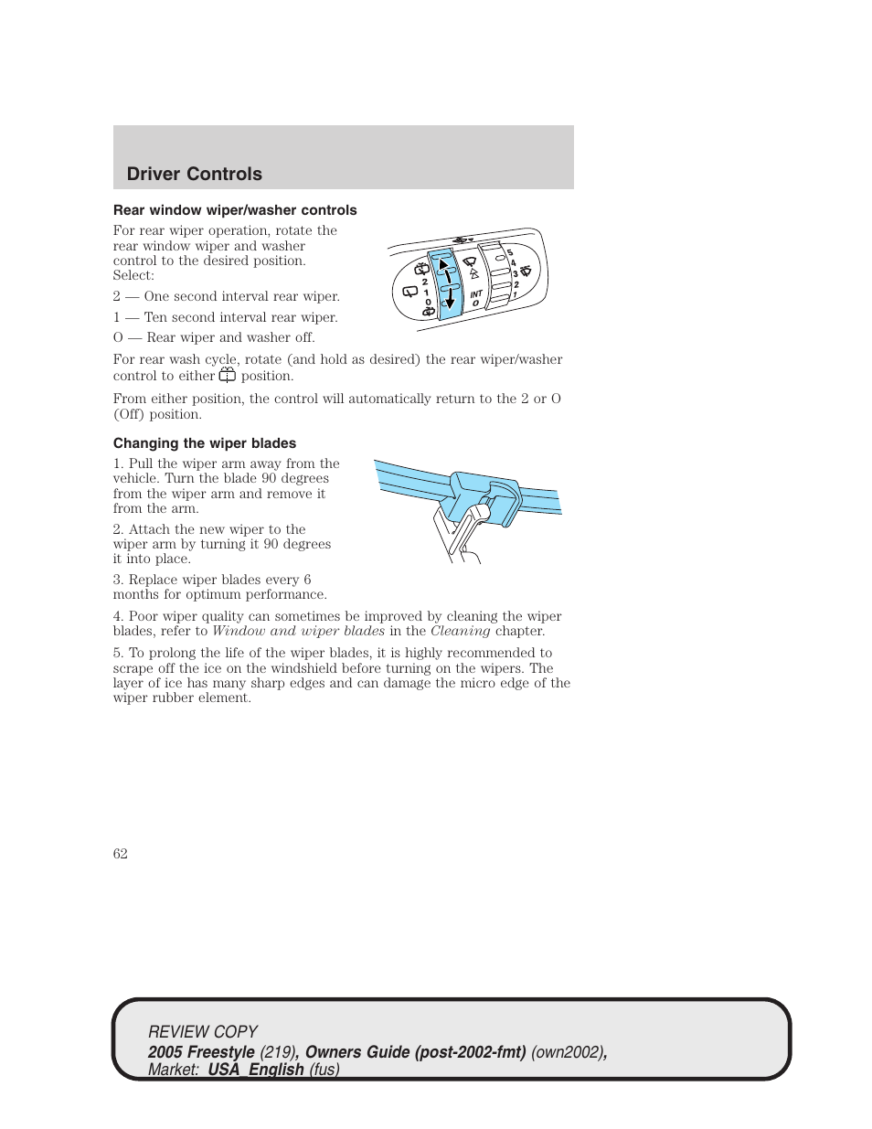 Driver controls | FORD 2005 Freestyle v.1 User Manual | Page 62 / 288