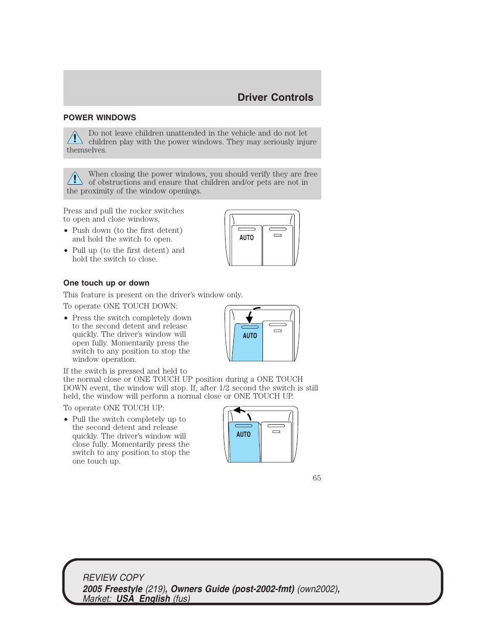 Driver controls | FORD 2005 Freestyle v.1 User Manual | Page 65 / 288