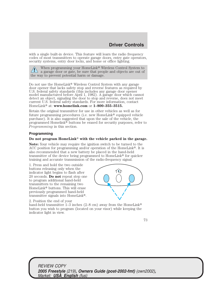 Driver controls | FORD 2005 Freestyle v.1 User Manual | Page 73 / 288