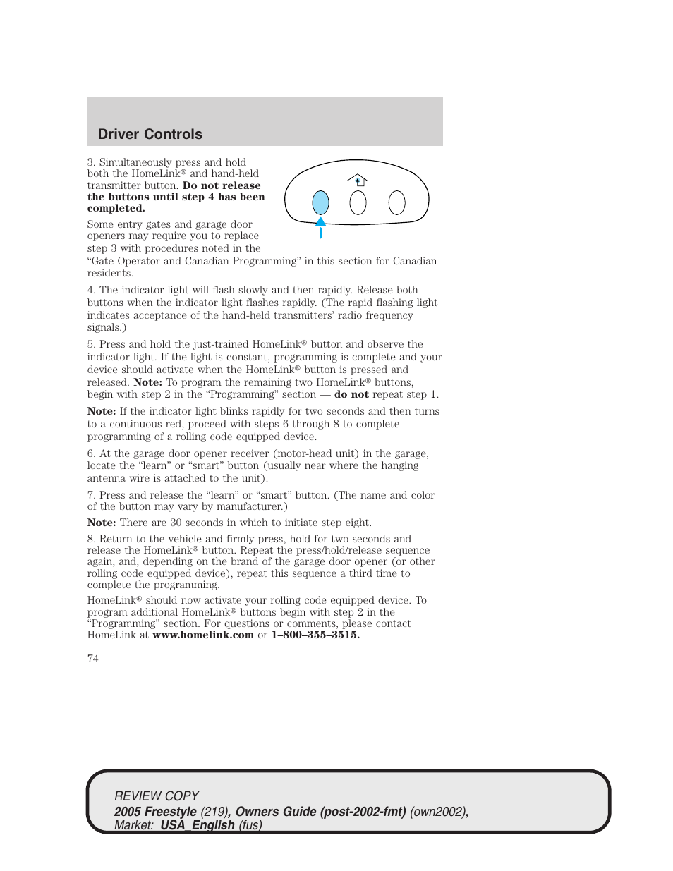 Driver controls | FORD 2005 Freestyle v.1 User Manual | Page 74 / 288