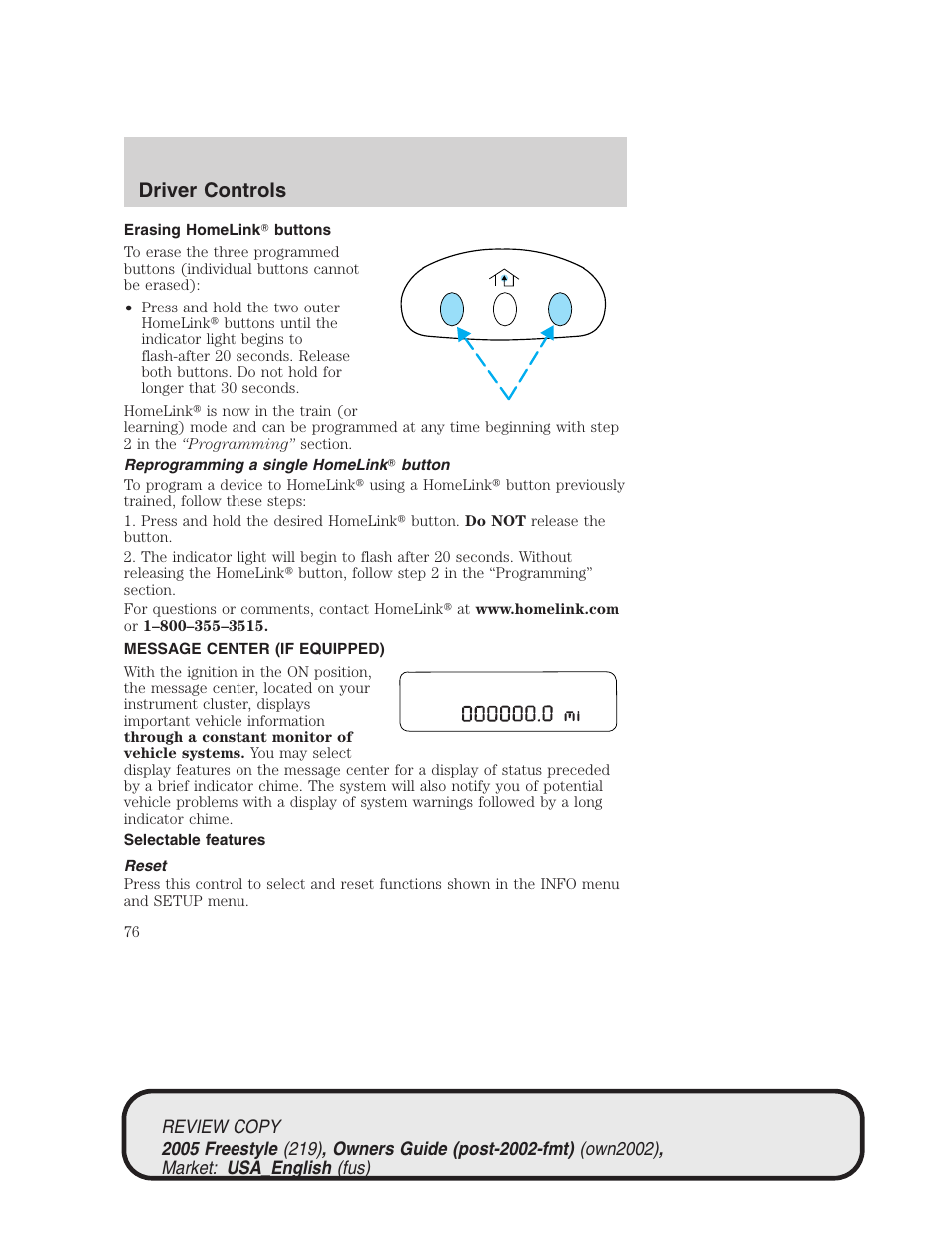 Driver controls | FORD 2005 Freestyle v.1 User Manual | Page 76 / 288