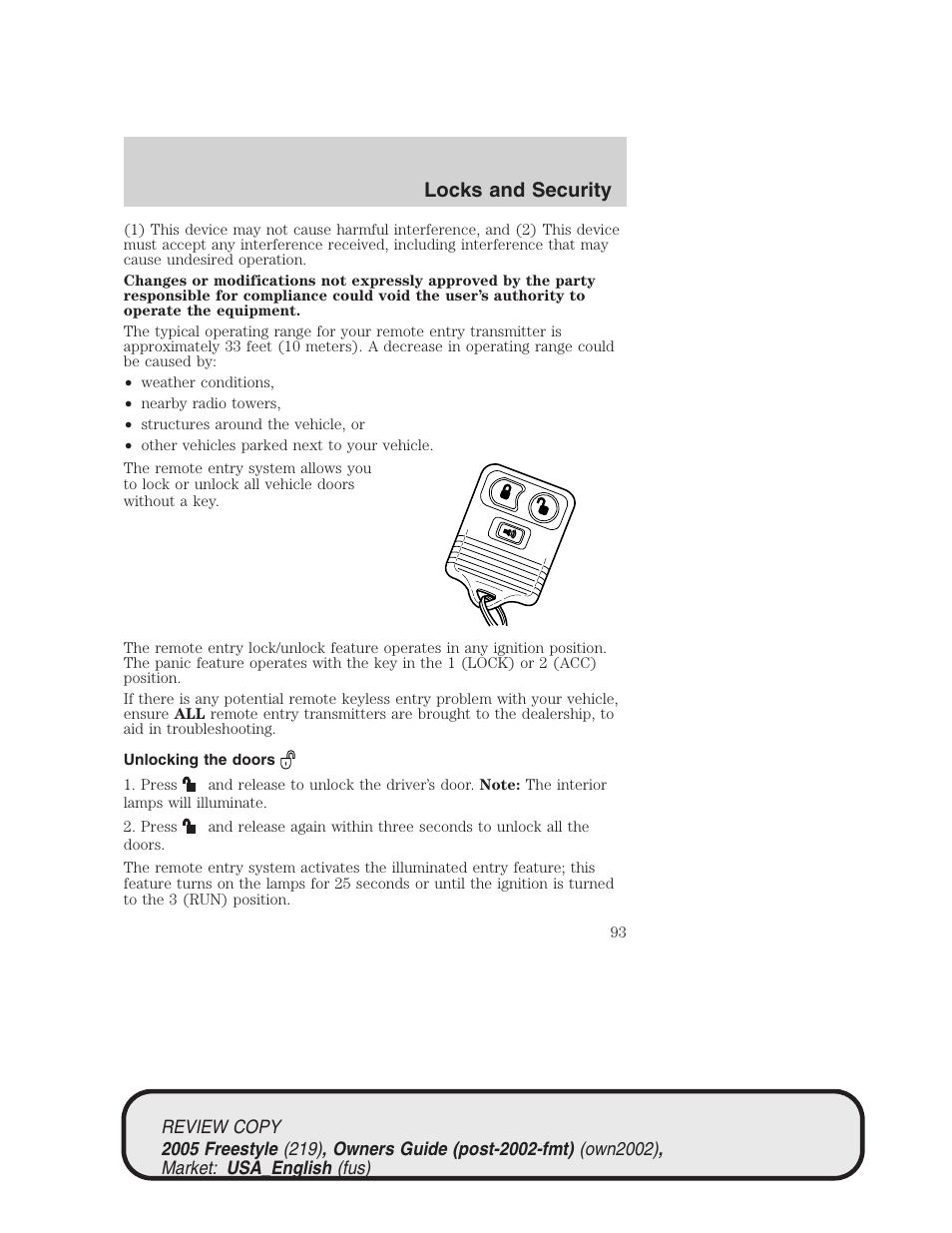 Locks and security | FORD 2005 Freestyle v.1 User Manual | Page 93 / 288