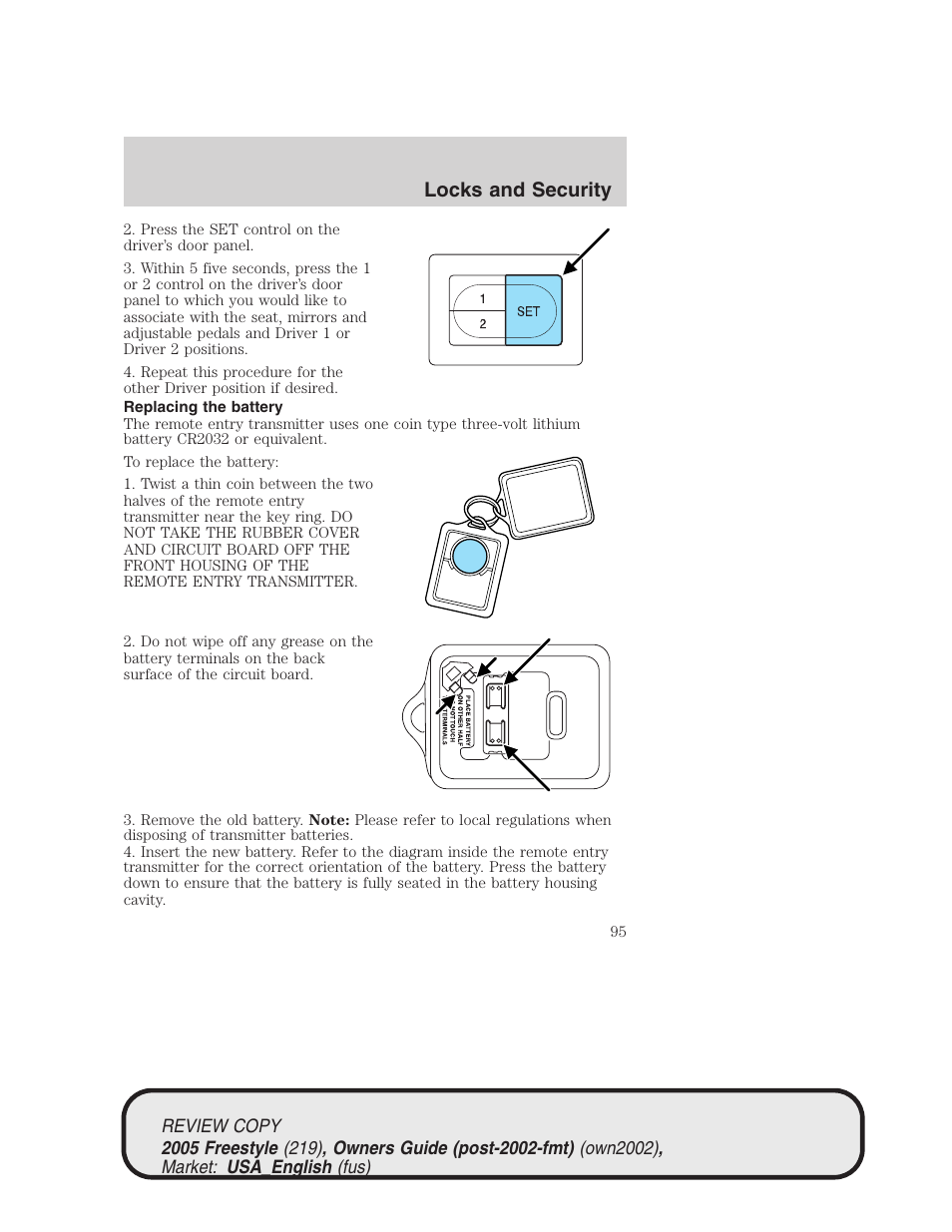 Locks and security | FORD 2005 Freestyle v.1 User Manual | Page 95 / 288