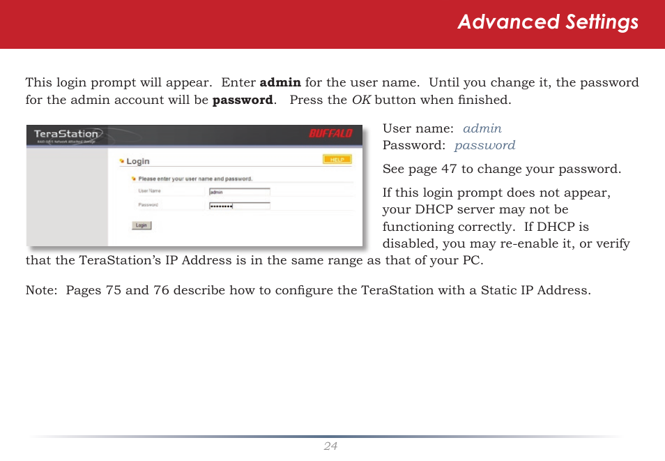 Advanced settings | Buffalo Technology TeraStation Live HS-DH-TGL/R5 User Manual | Page 24 / 92
