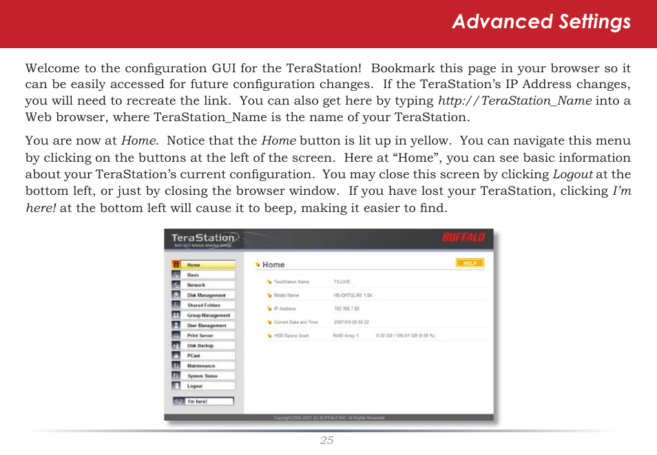 Advanced settings | Buffalo Technology TeraStation Live HS-DH-TGL/R5 User Manual | Page 25 / 92
