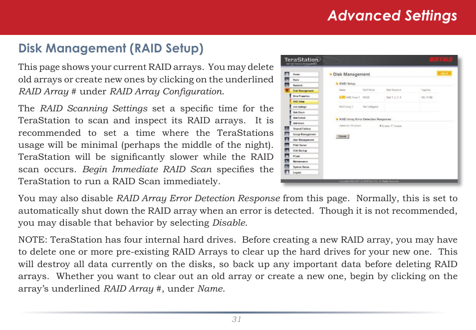 Advanced settings | Buffalo Technology TeraStation Live HS-DH-TGL/R5 User Manual | Page 31 / 92