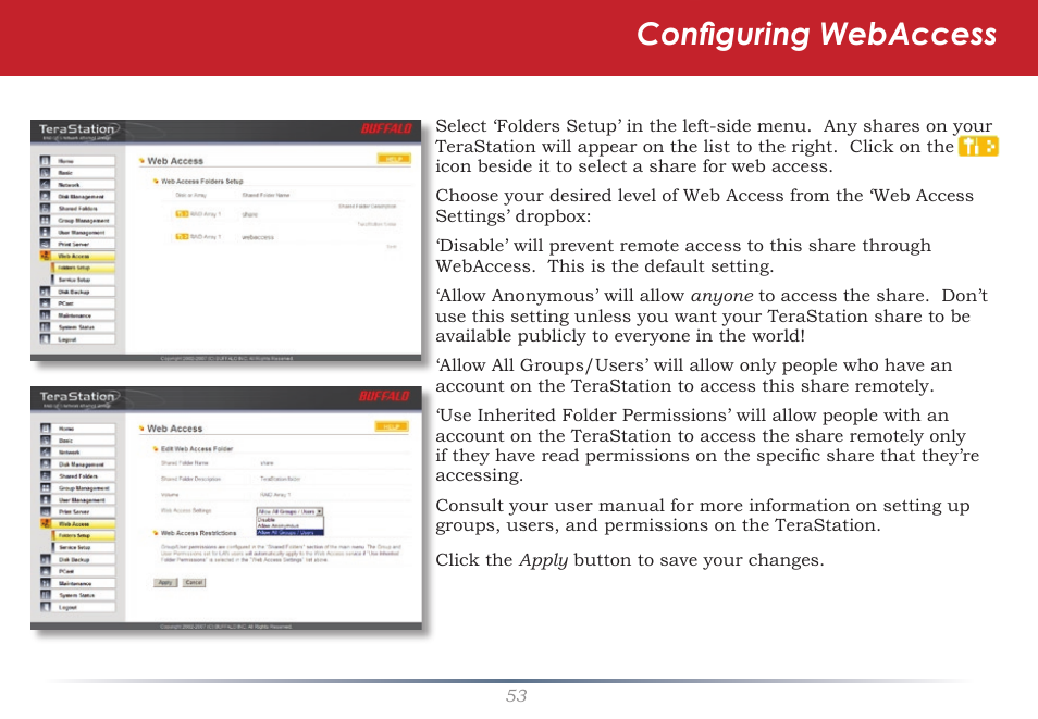 Configuring webaccess | Buffalo Technology TeraStation Live HS-DH-TGL/R5 User Manual | Page 53 / 92